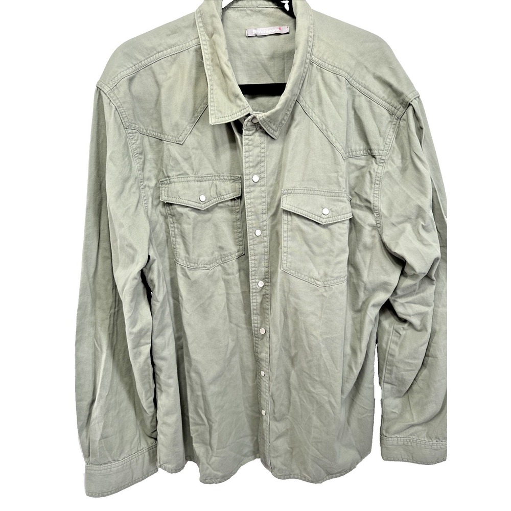 Blancheporte (France)  Denim Pearl Snap Shirt 47/48 (27.5 PTP) Green Khaki xxl